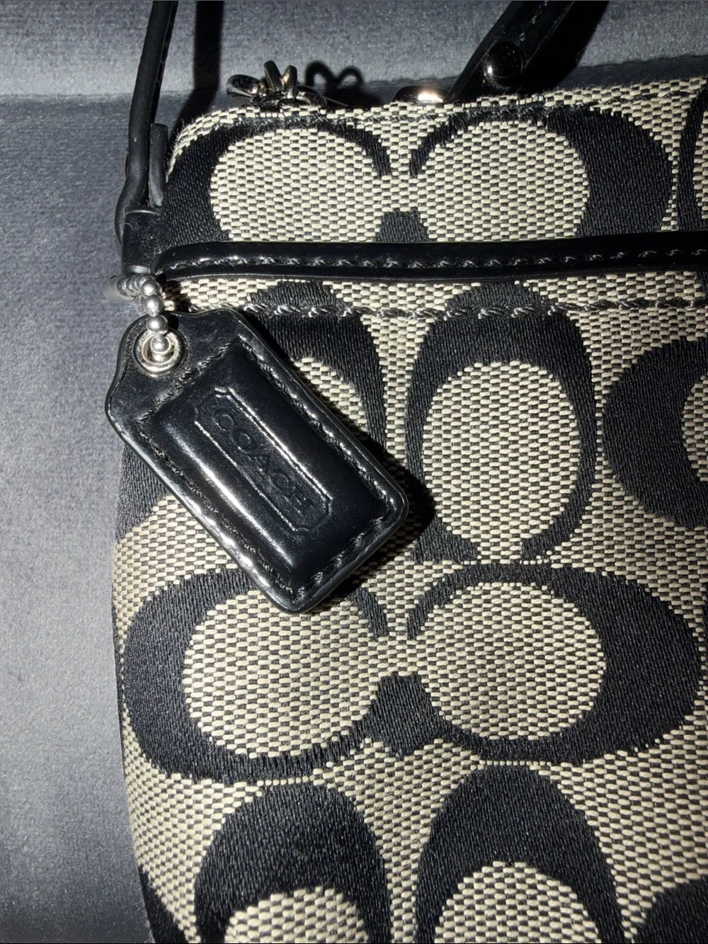 Coach Black and Tan Signature Wristlet with Turn-Lock